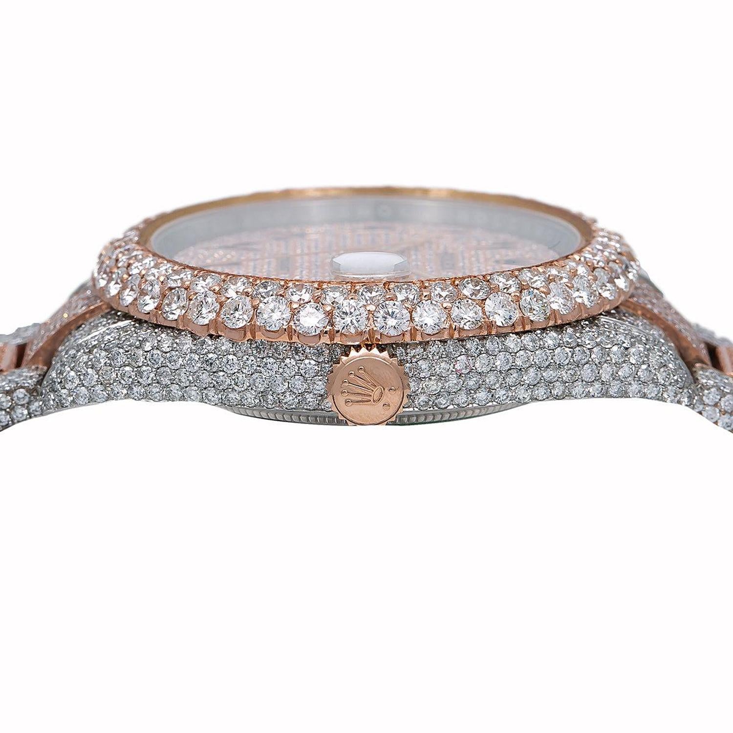 Rolex Datejust 41MM 126301 Diamond Paved Eastern Arabic Dial Diamond Bezel Two Tone Rose Gold Full Diamond Oyster Bracelet 21.25ct