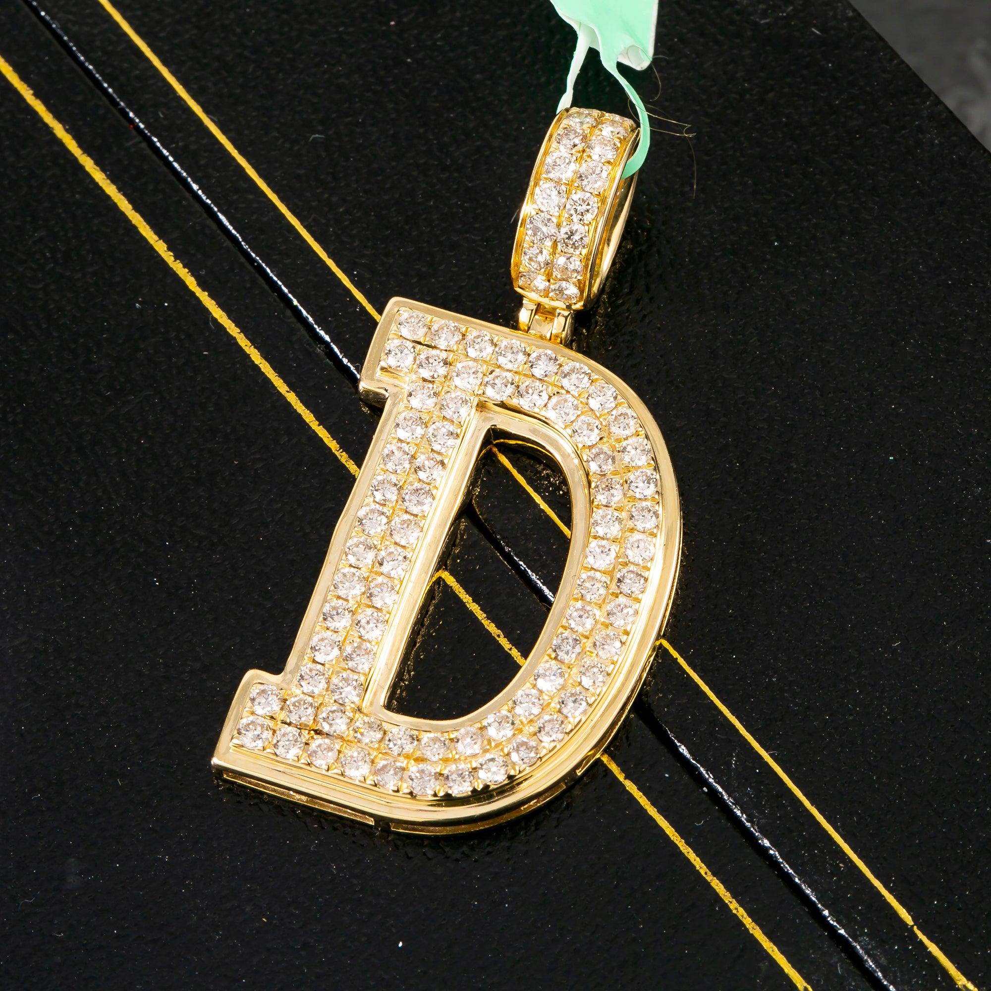 10K YELLOW GOLD LETTER D PENDANT WITH 3.00 CT DIAMONDS