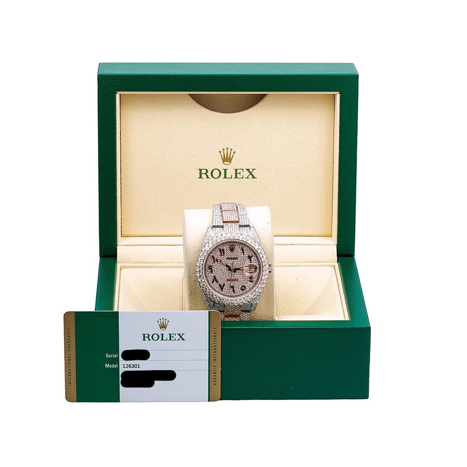 Rolex Datejust 41MM 126301 Diamond Paved Eastern Arabic Dial Diamond Bezel Two Tone Rose Gold Full Diamond Oyster Bracelet 21.25ct