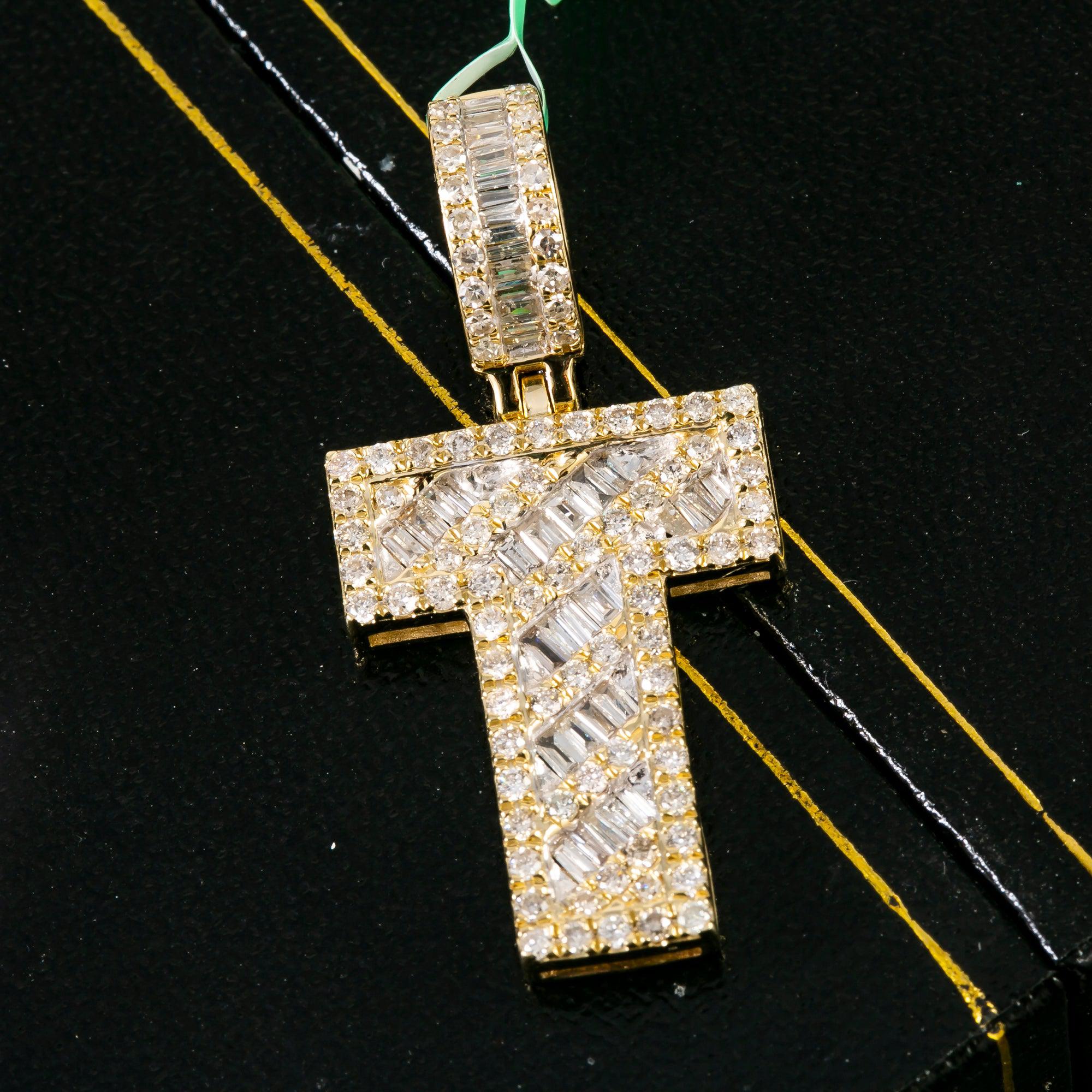 10K YELLOW GOLD LETTER T PENDANT WITH 2.28 CT DIAMONDS