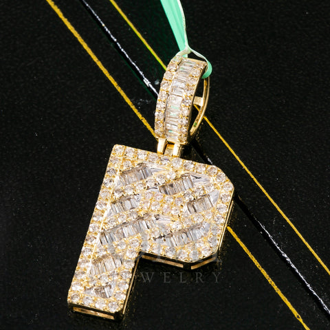 10K YELLOW GOLD LETTER P PENDANT WITH 2.65 CT DIAMONDS