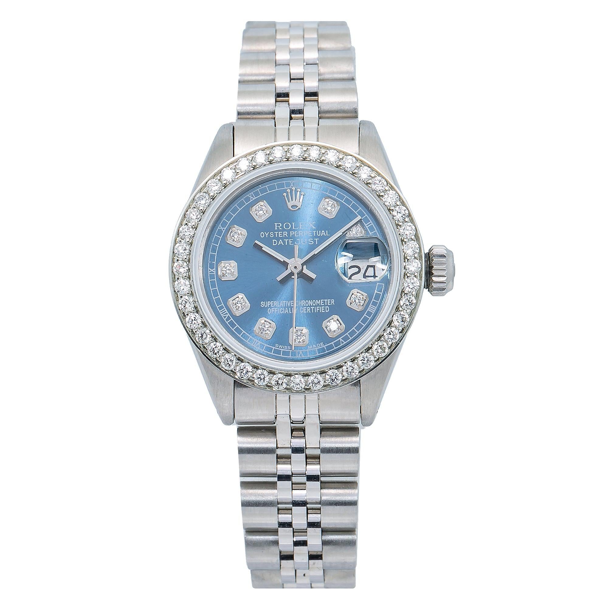 Rolex Datejust 26MM 6916 Blue Diamond Dial Diamond Bezel Stainless Steel Jubilee Bracelet