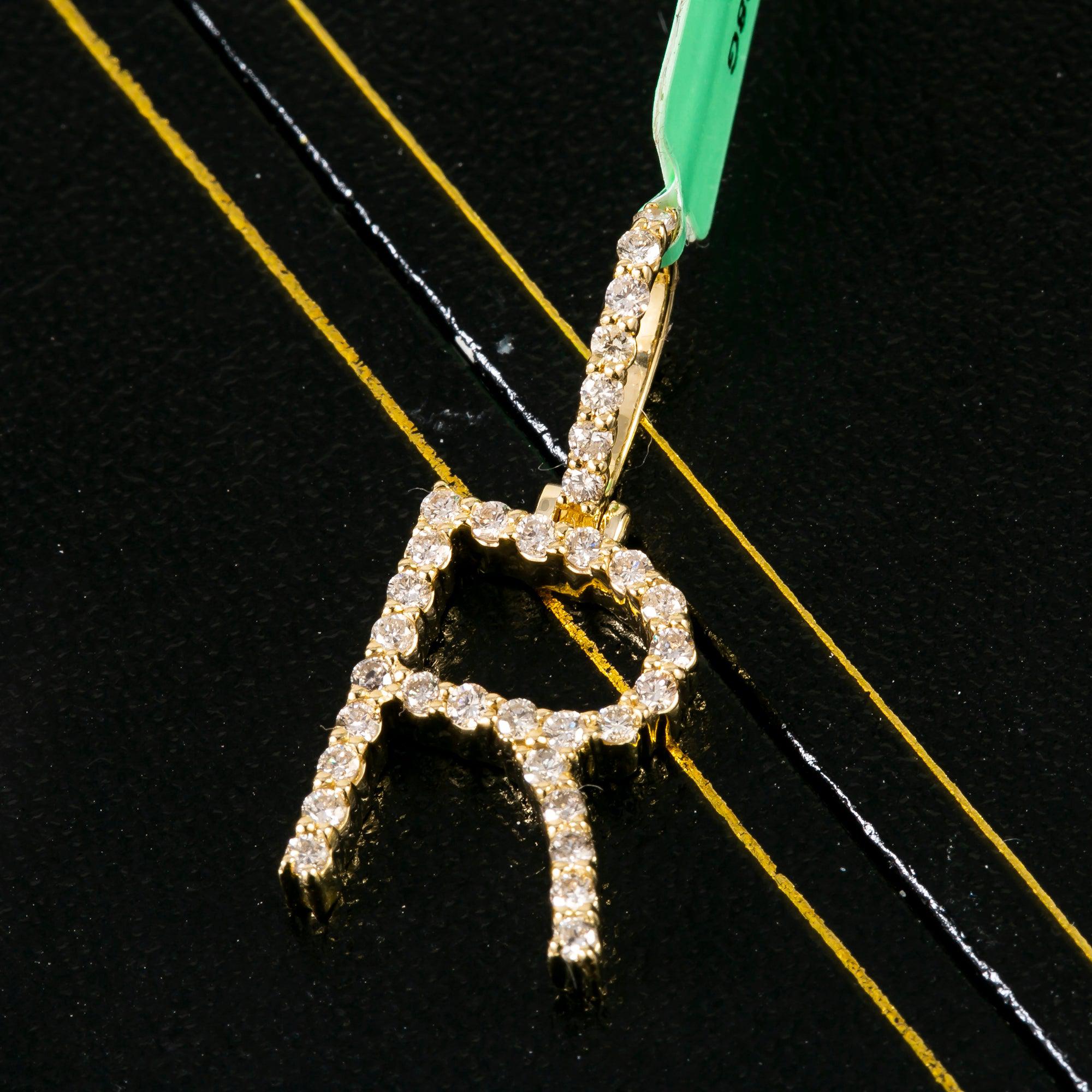 10K YELLOW GOLD LETTER R PENDANT WITH 0.55 CT DIAMONDS