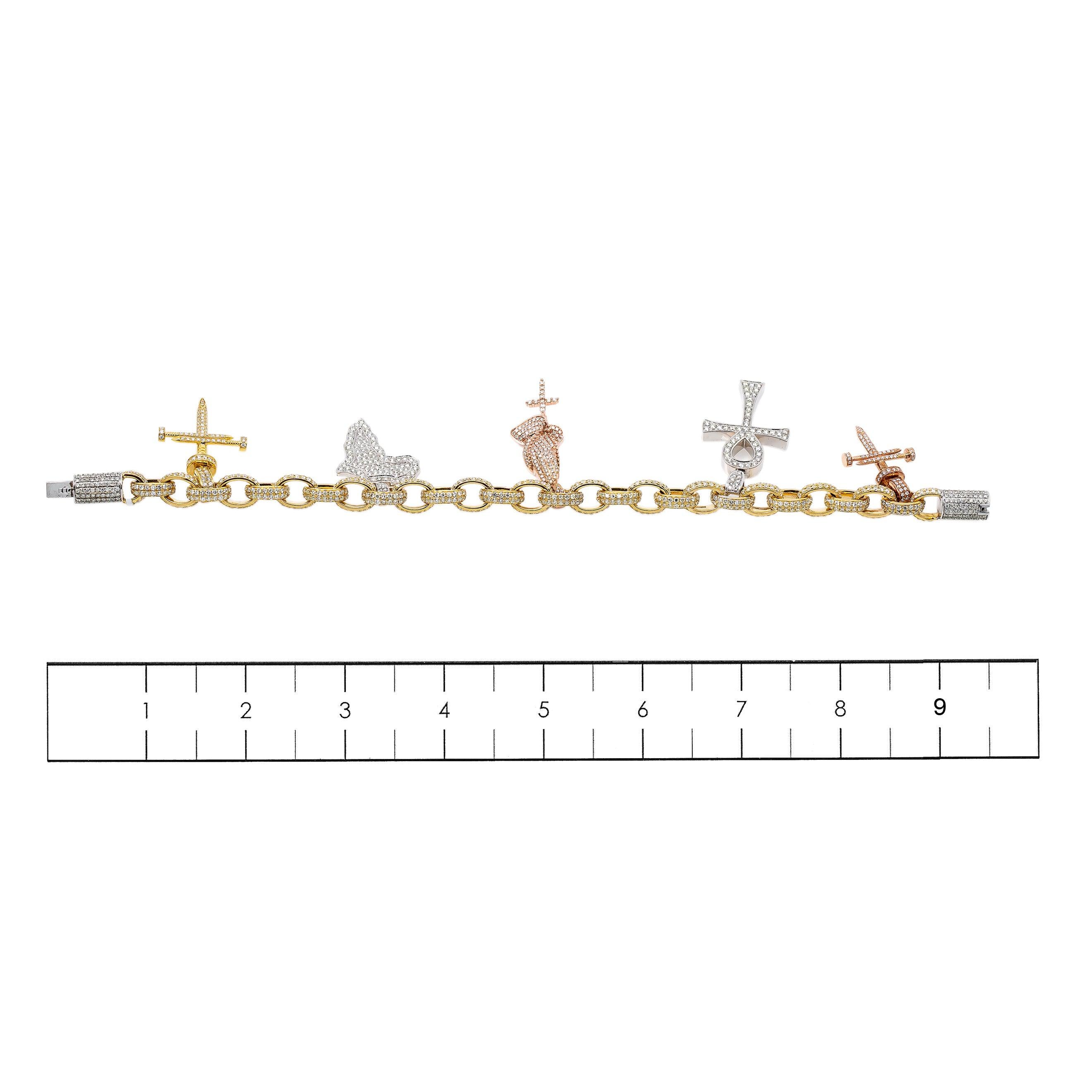 14K Yellow Gold Lovely Charm Bracelet Set With 19.85 Ct Diamonds