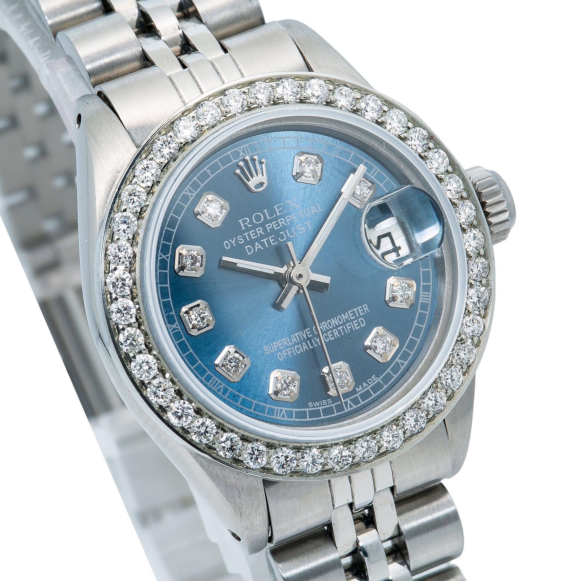 Rolex Datejust 26MM 6916 Blue Diamond Dial Diamond Bezel Stainless Steel Jubilee Bracelet