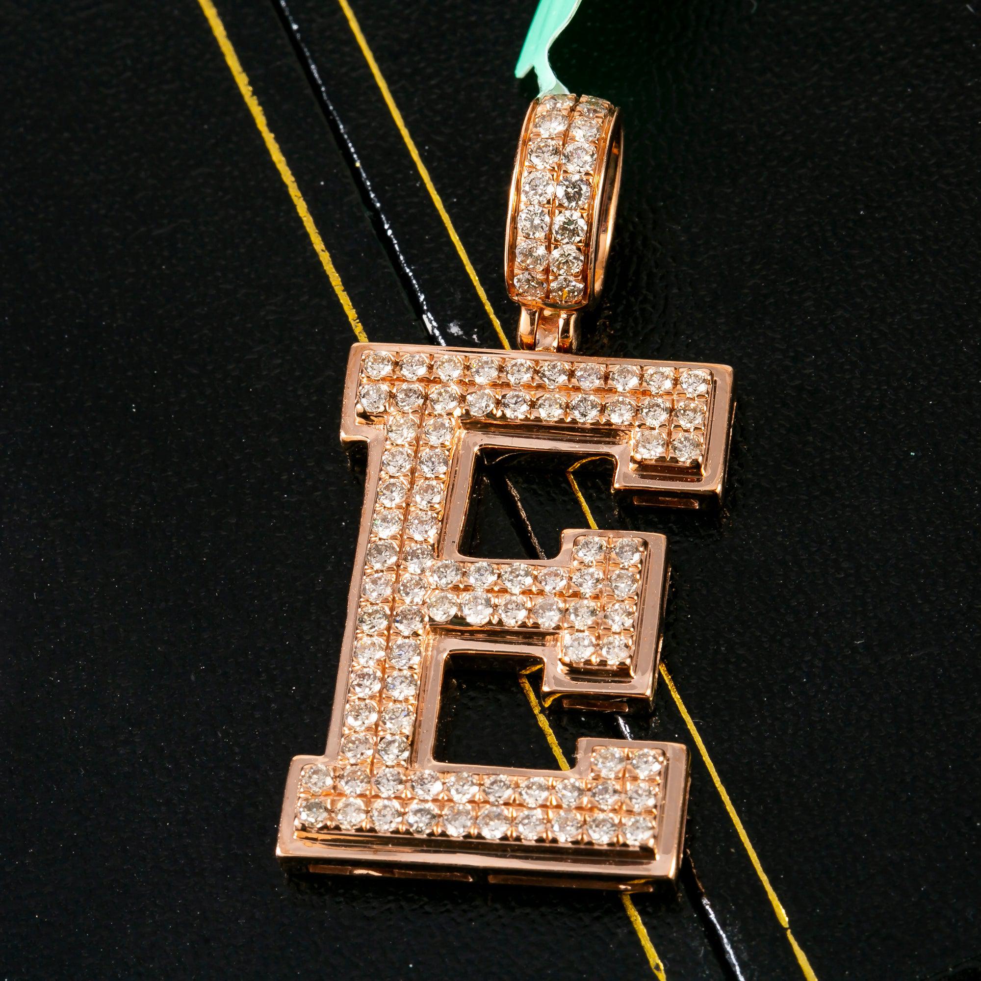 10K ROSE GOLD LETTER E PENDANT WITH 2.92 CT DIAMONDS