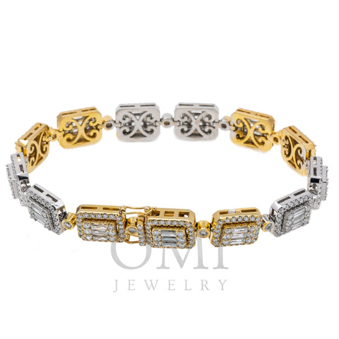 14K Two Tone Men's Baguette Bracelet With 6.26 CT Diamonds