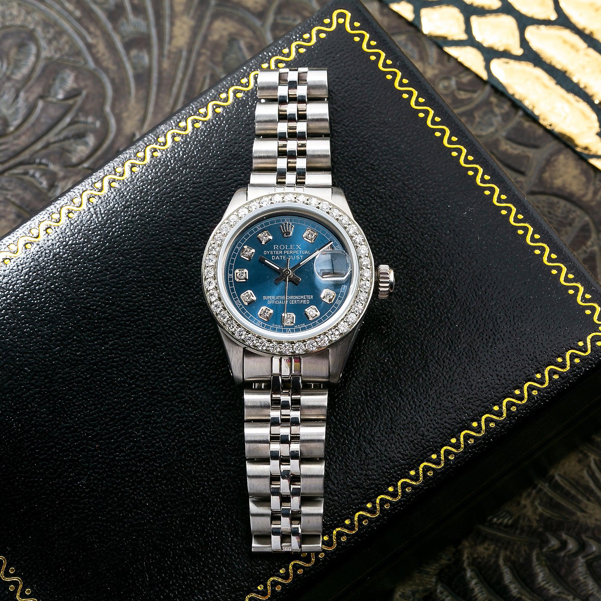 Rolex Datejust 26MM 6916 Blue Diamond Dial Diamond Bezel Stainless Steel Jubilee Bracelet