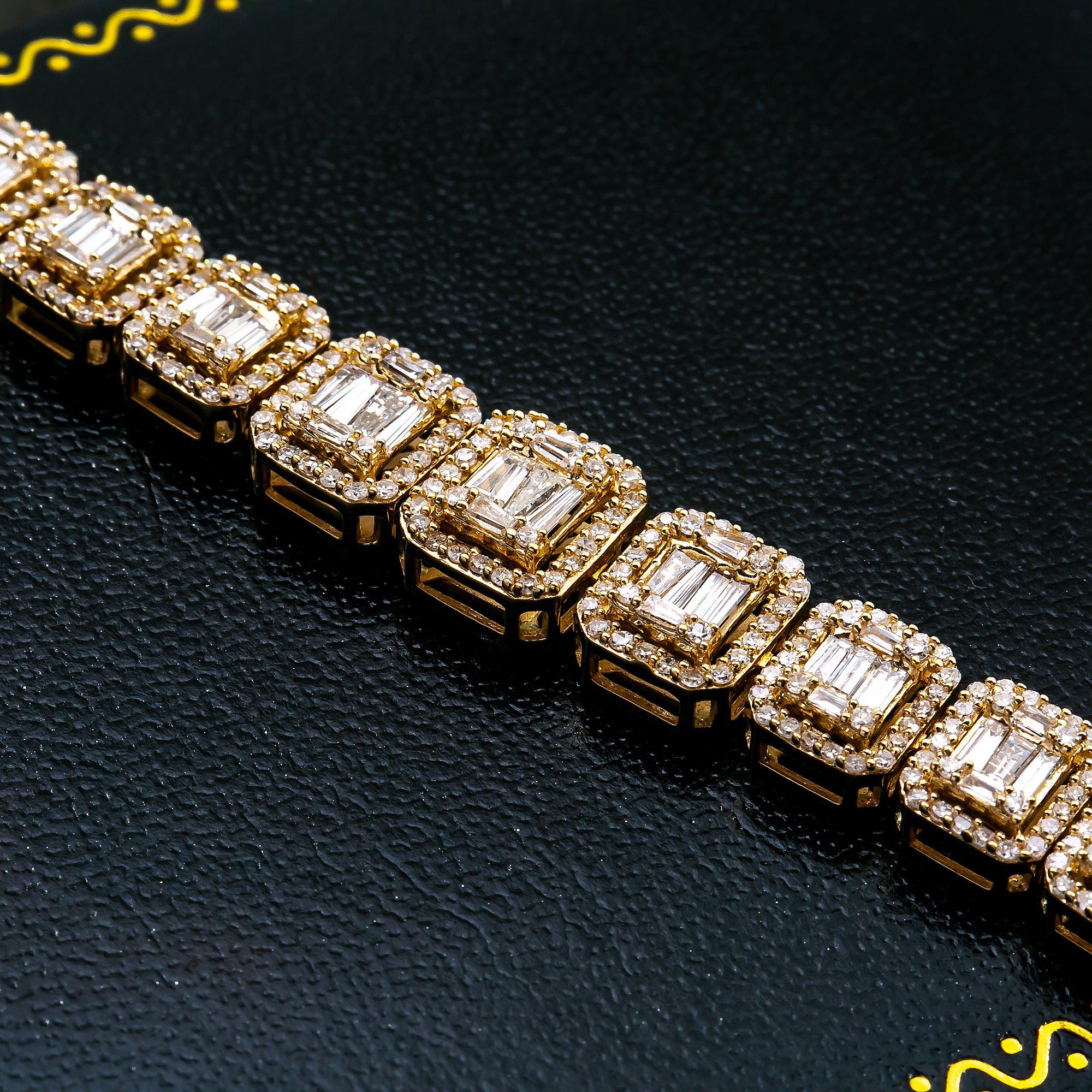UNISEX 14K YELLOW GOLD LADIES DIAMOND BRACELET WITH 6.69 CT BAGUETTE DIAMONDS