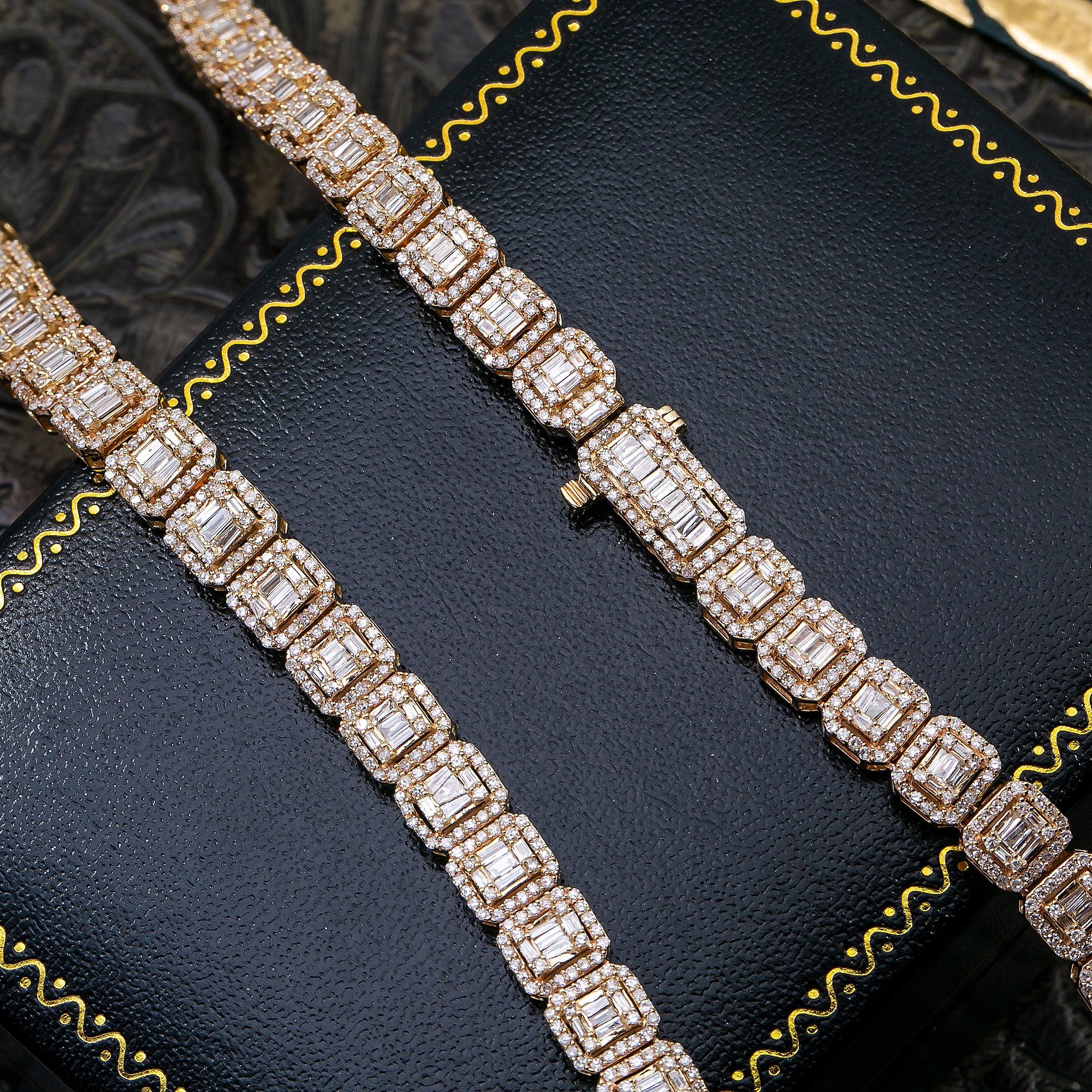 14K YELLOW GOLD  UNISEX DIAMOND CHAIN WITH 16.80 CT BAGUETTE DIAMONDS