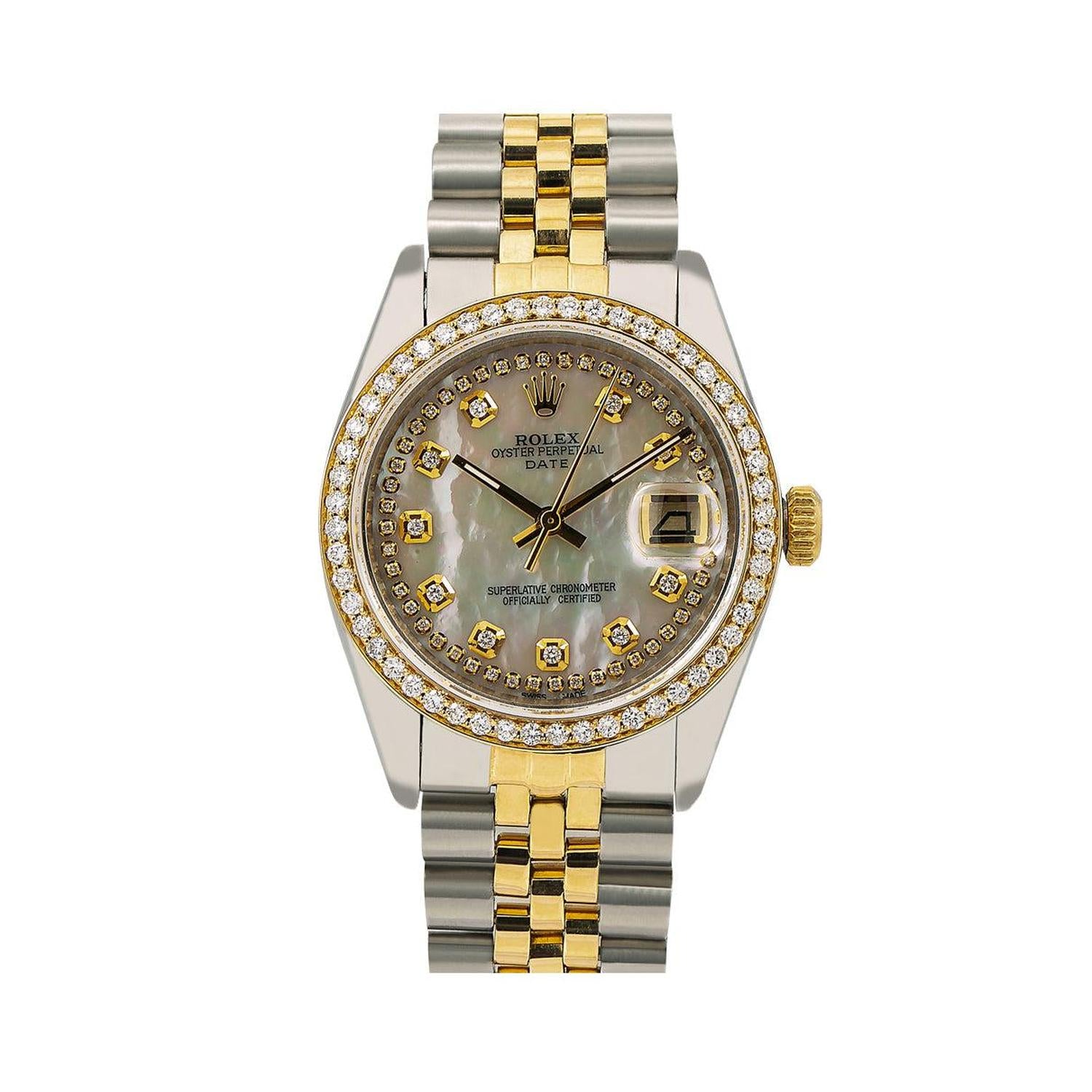 Rolex Date 34MM 1505 Mother of Pearl Diamond Dial Diamond Bezel