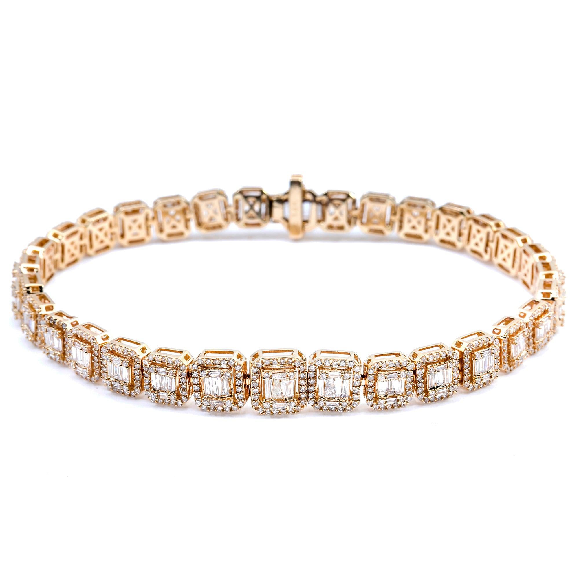 UNISEX 14K YELLOW GOLD LADIES DIAMOND BRACELET WITH 6.69 CT BAGUETTE DIAMONDS