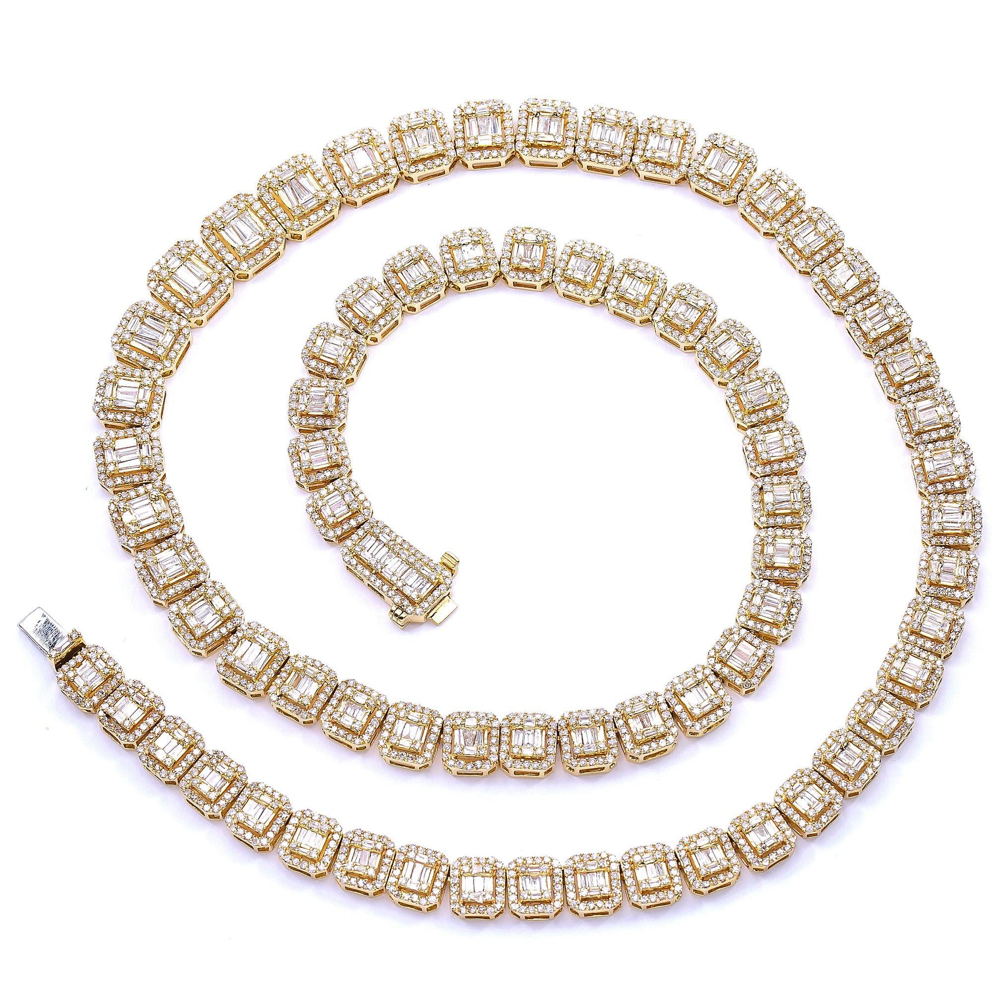 14K YELLOW GOLD  UNISEX DIAMOND CHAIN WITH 16.80 CT BAGUETTE DIAMONDS