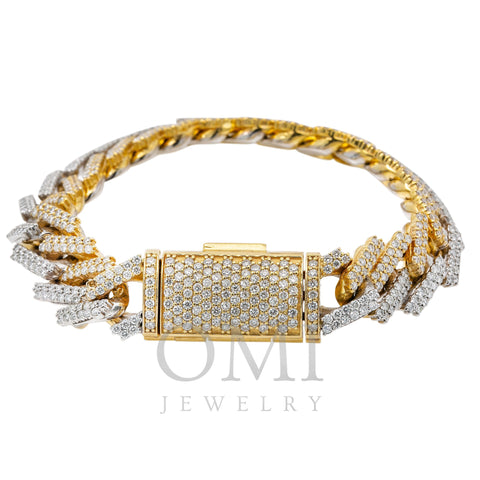 14K Two Tone Prong Set Cuban Link Bracelet With 11.50 CT Diamonds