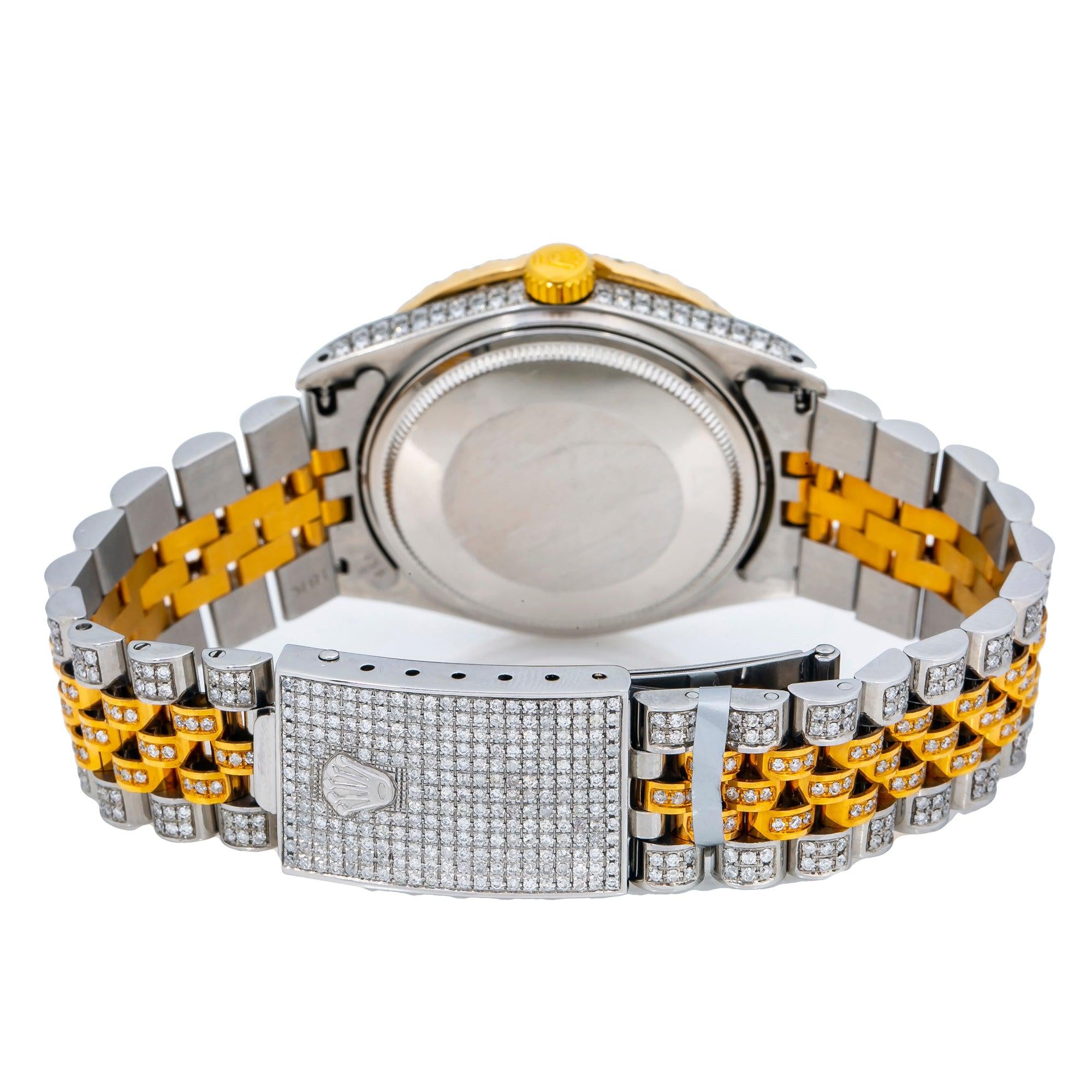 Rolex Datejust 36MM 1601 Blue Roman Diamond Dial Diamond Bezel Two Tone Yellow Gold Full Diamond Jubilee Bracelet 8.75ct