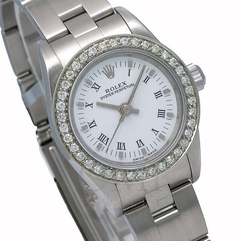 Rolex Oyster Perpetual Ladies Diamond Watch, 76094 26mm, White Diamond Dial With 0.80 CT Diamonds