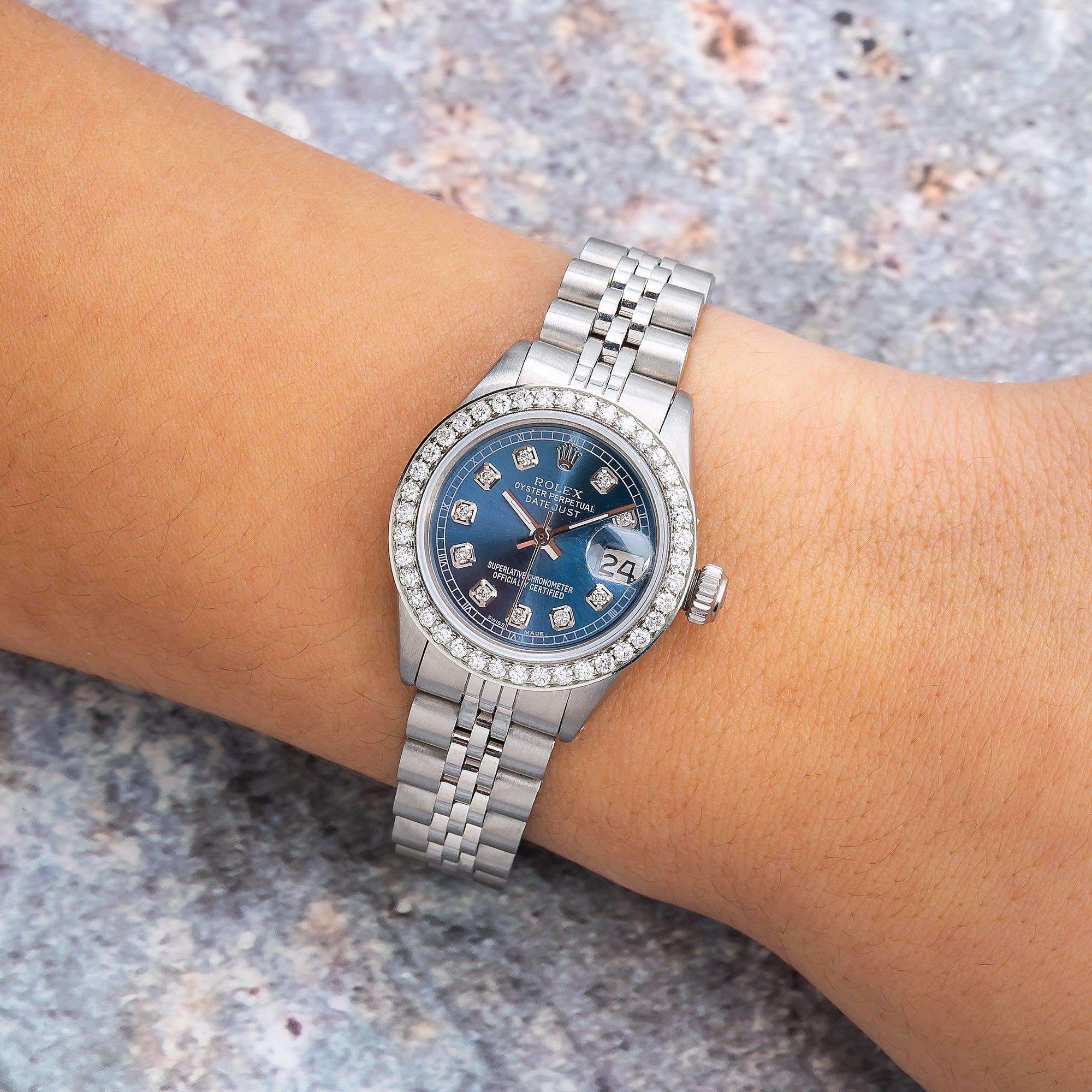 Rolex Datejust 26MM 6916 Blue Diamond Dial Diamond Bezel Stainless Steel Jubilee Bracelet