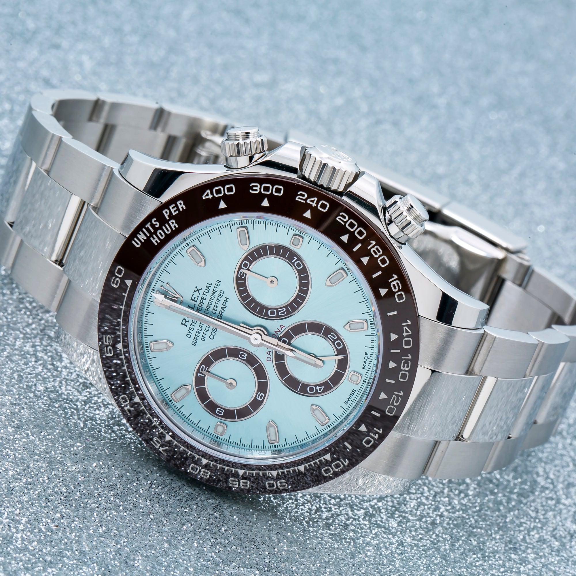 Rolex Cosmograph Daytona 40MM 116506 Ice Blue Dial Black Ceramic Tachymeter Bezel Platinum Oyster Bracelet