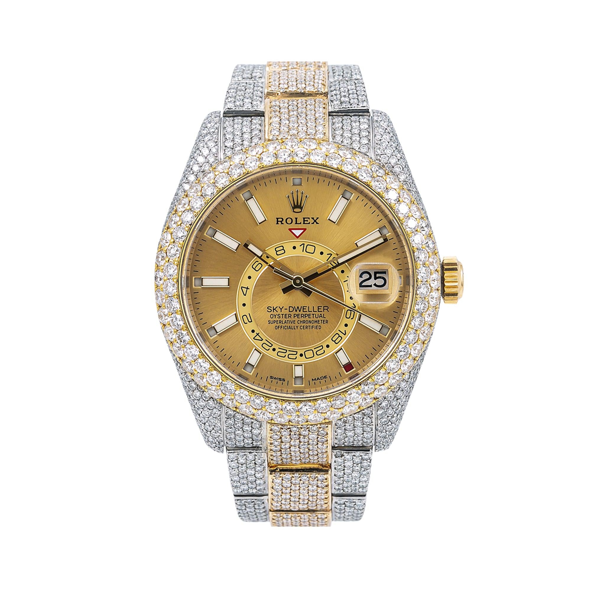 Rolex Sky-Dweller 42MM 326933 Champagne Dial Diamond Bezel Two Tone Full Diamond Oyster Bracelet