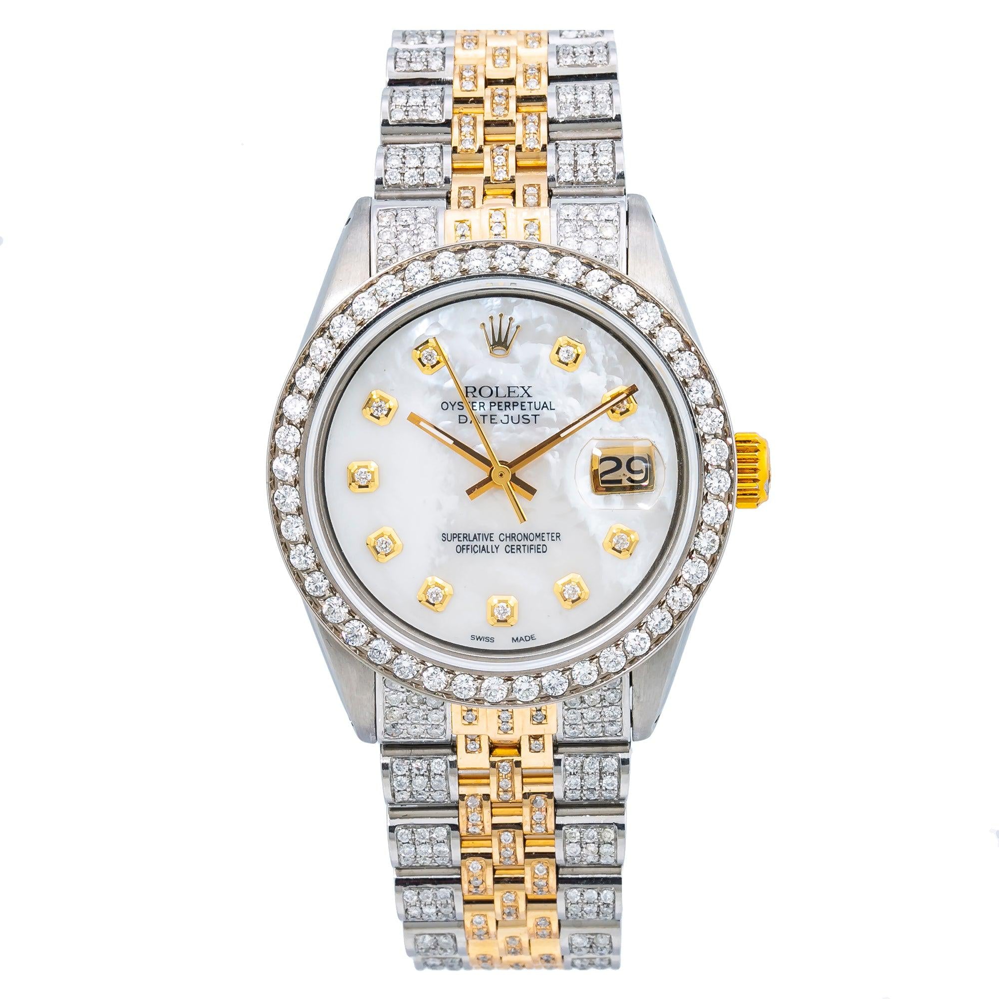Rolex Datejust 36MM 1601 Mother of Pearl Diamond Dial Diamond Bezel Two Tone Full Diamond Jubilee Bracelet