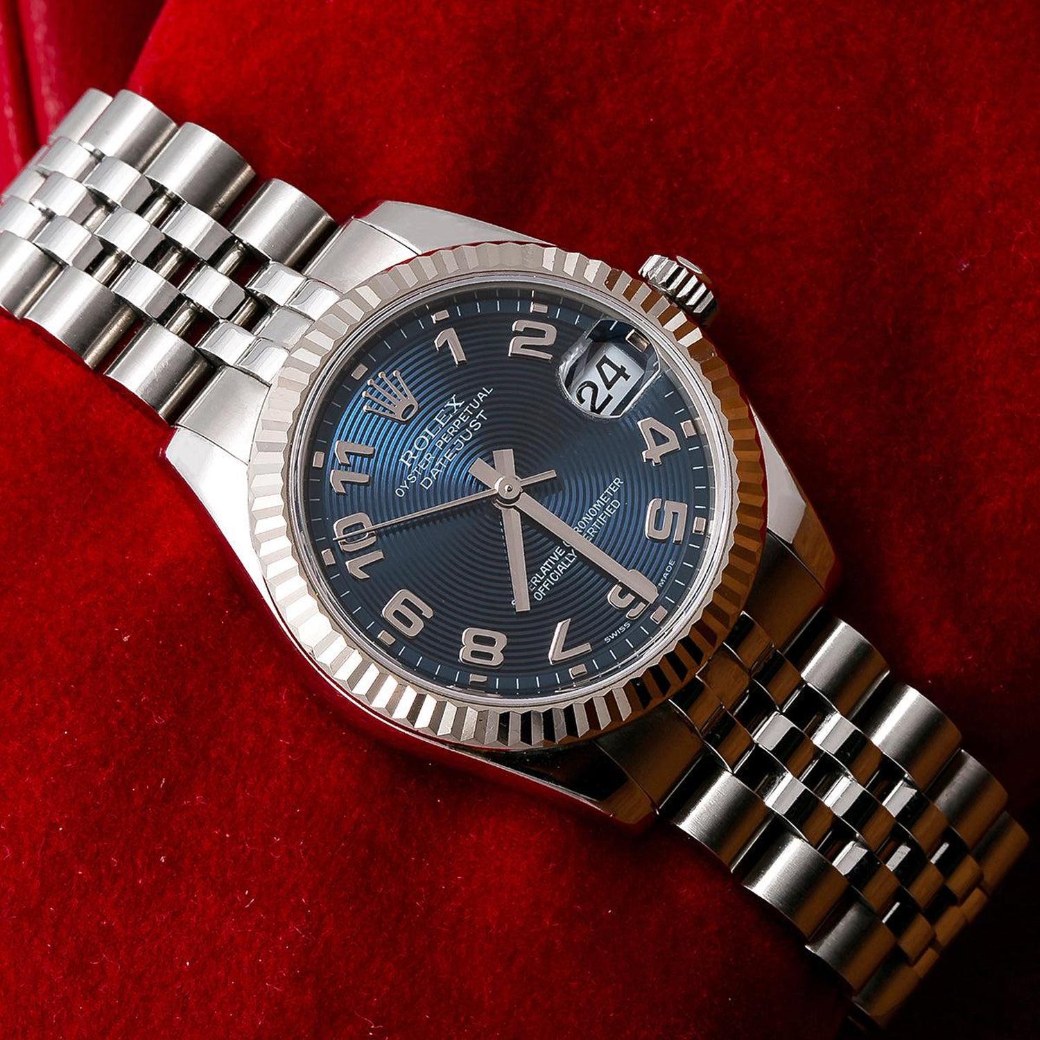 Rolex Datejust 31MM 178274 Blue Concentric Arabic Dial Fluted Bezel Stainless Steel Jubilee Bracelet