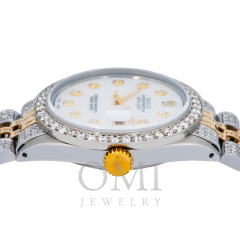 Rolex Datejust 1601 36MM White Mother of Pearl Diamond Dial With Two Tone Jubilee Bracelet