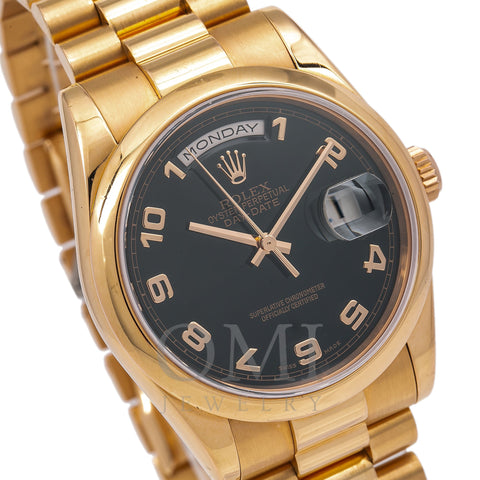 Rolex Day-Date 118205 36MM Black Dial With Yellow Gold President Bracelet