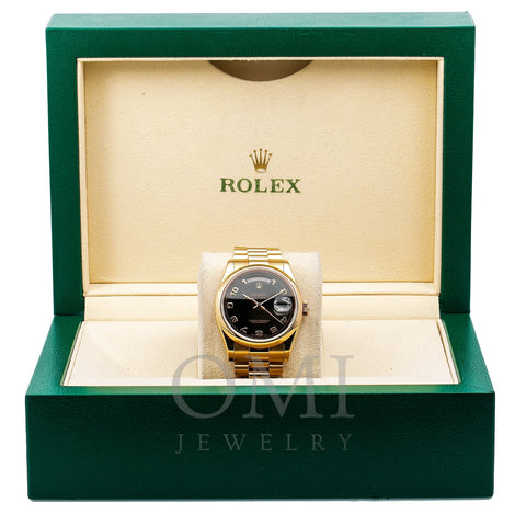 Rolex Day-Date 118205 36MM Black Dial With Yellow Gold President Bracelet