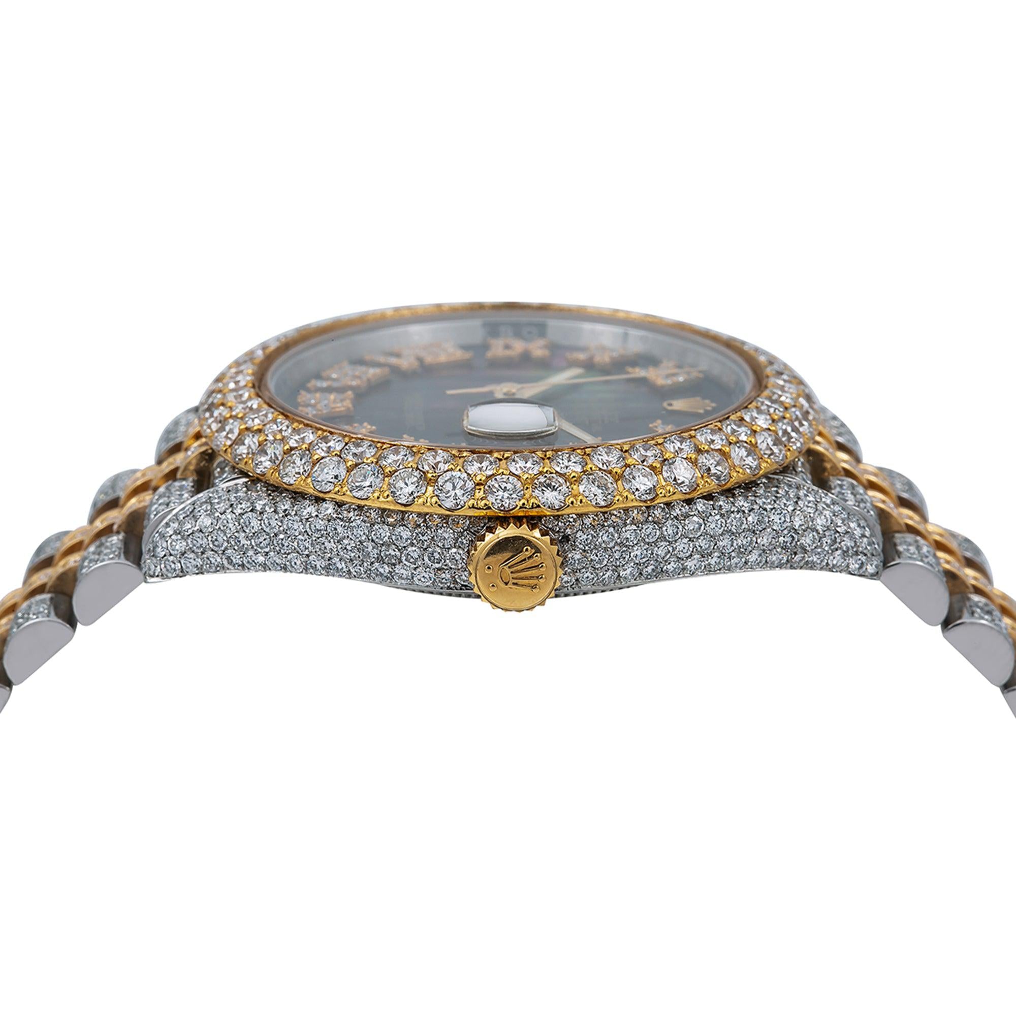 Rolex Datejust 41MM 126333 Black Mother of Pearl Roman Diamond Dial Diamond Bezel Two Tone Yellow Gold Full Diamond Jubilee Bracelet