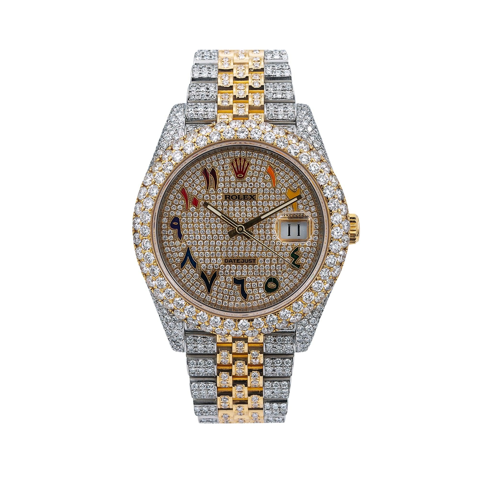 Rolex Datejust 41MM 126333 Diamond Paved Rainbow Eastern Arabic Dial Diamond Bezel Two Tone Full Diamond Jubilee Bracelet 17.25ct