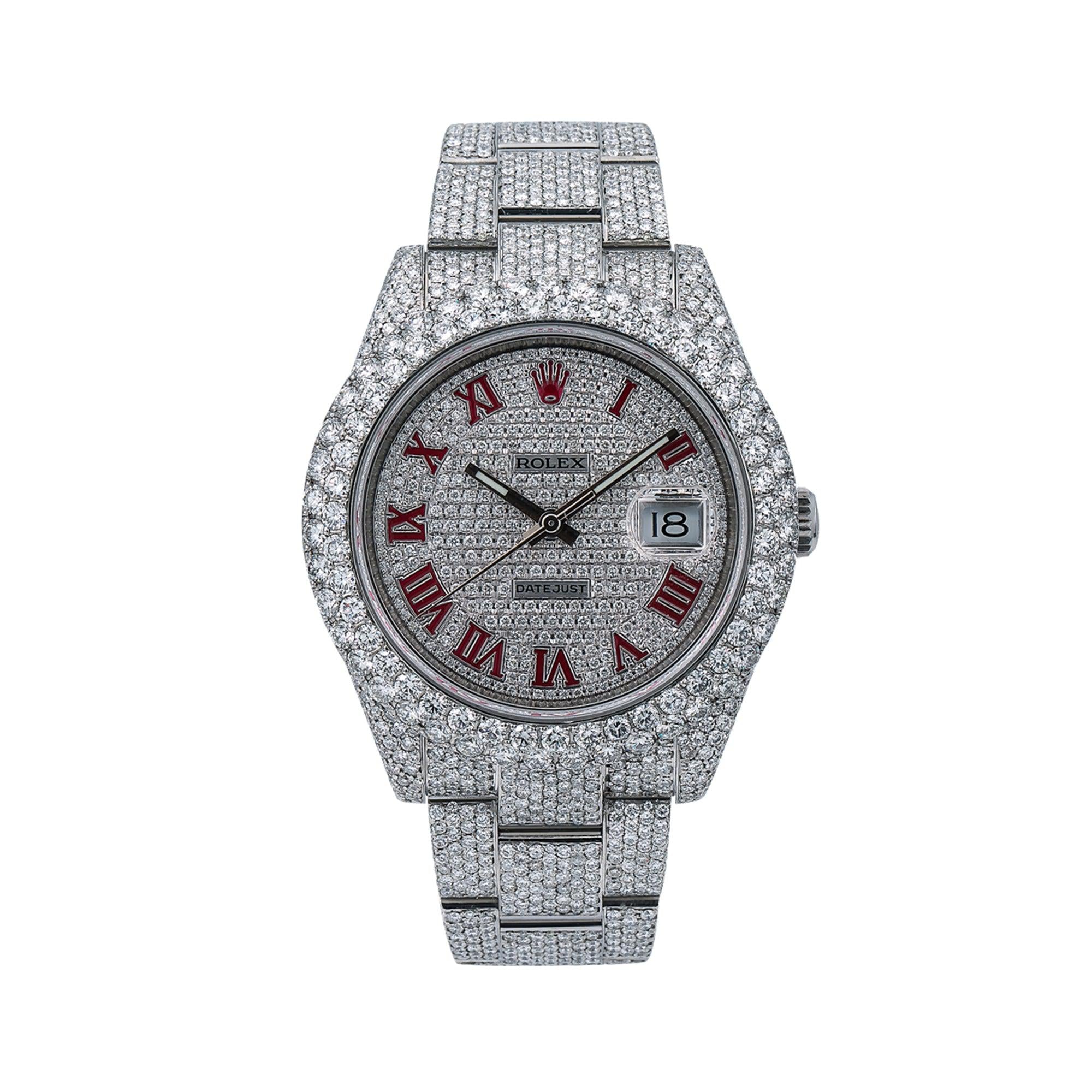 Rolex Datejust 41MM 116300 Diamond Paved Pink Roman Dial Diamond Bezel Full Diamond Oyster Bracelet 19.75ct
