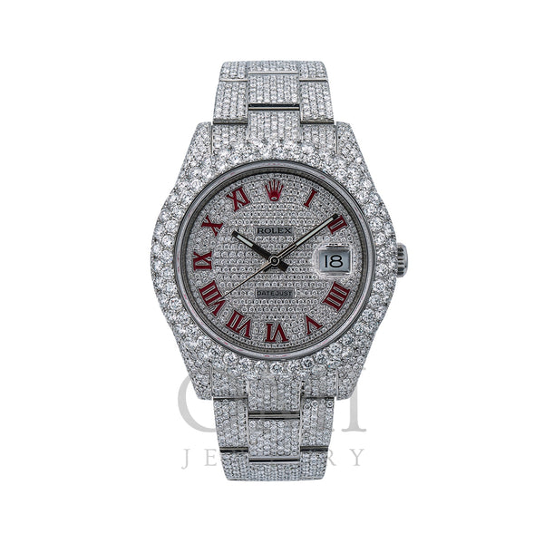 Rolex Datejust II Diamond Watch, 116300 41mm, Silver Diamond Dial Flower Set With 19.75 CT Diamonds