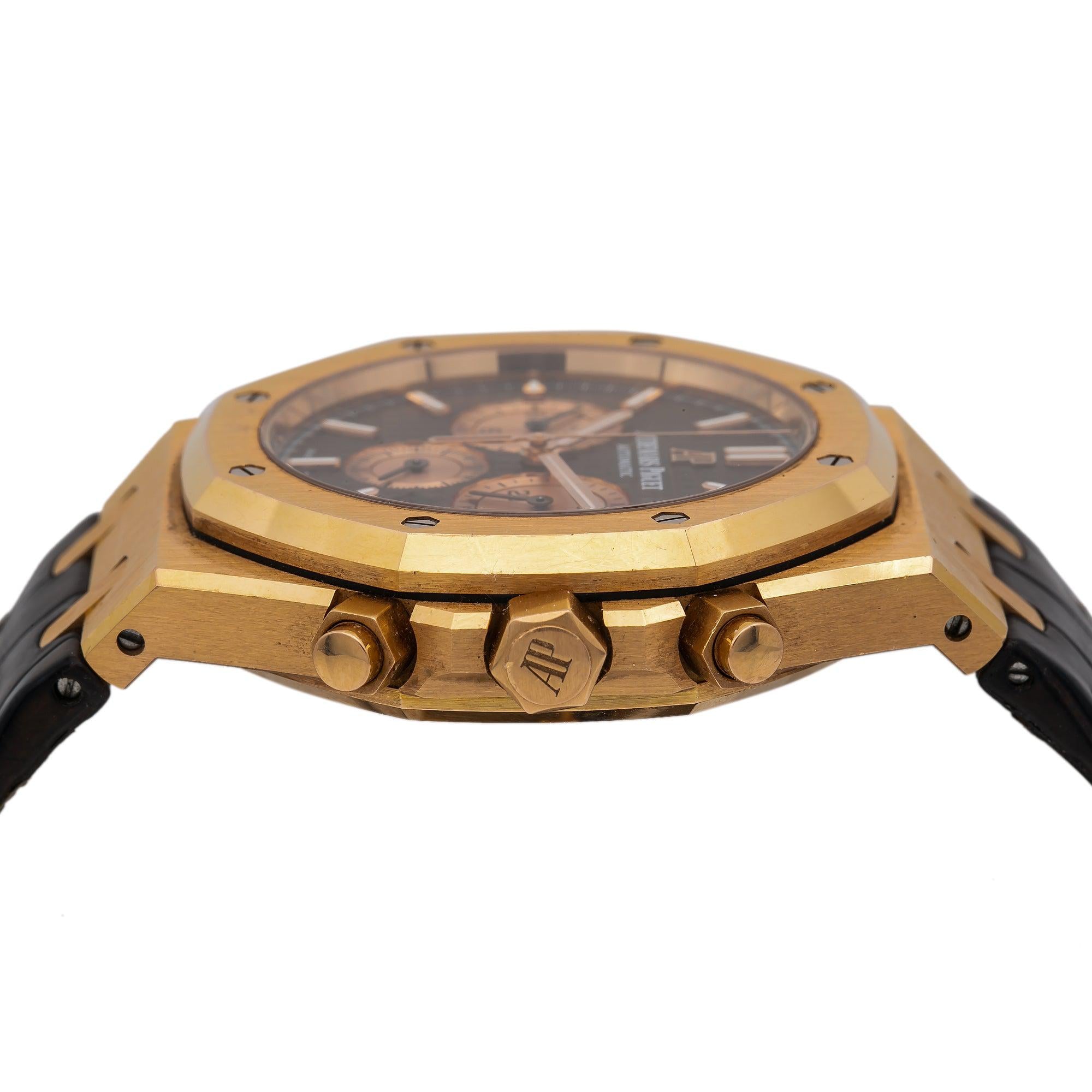 Audemars Piguet Royal Oak Chronograph 41MM 26331OR Black Dial Yellow Gold Bezel Brown Alligator Leather Strap