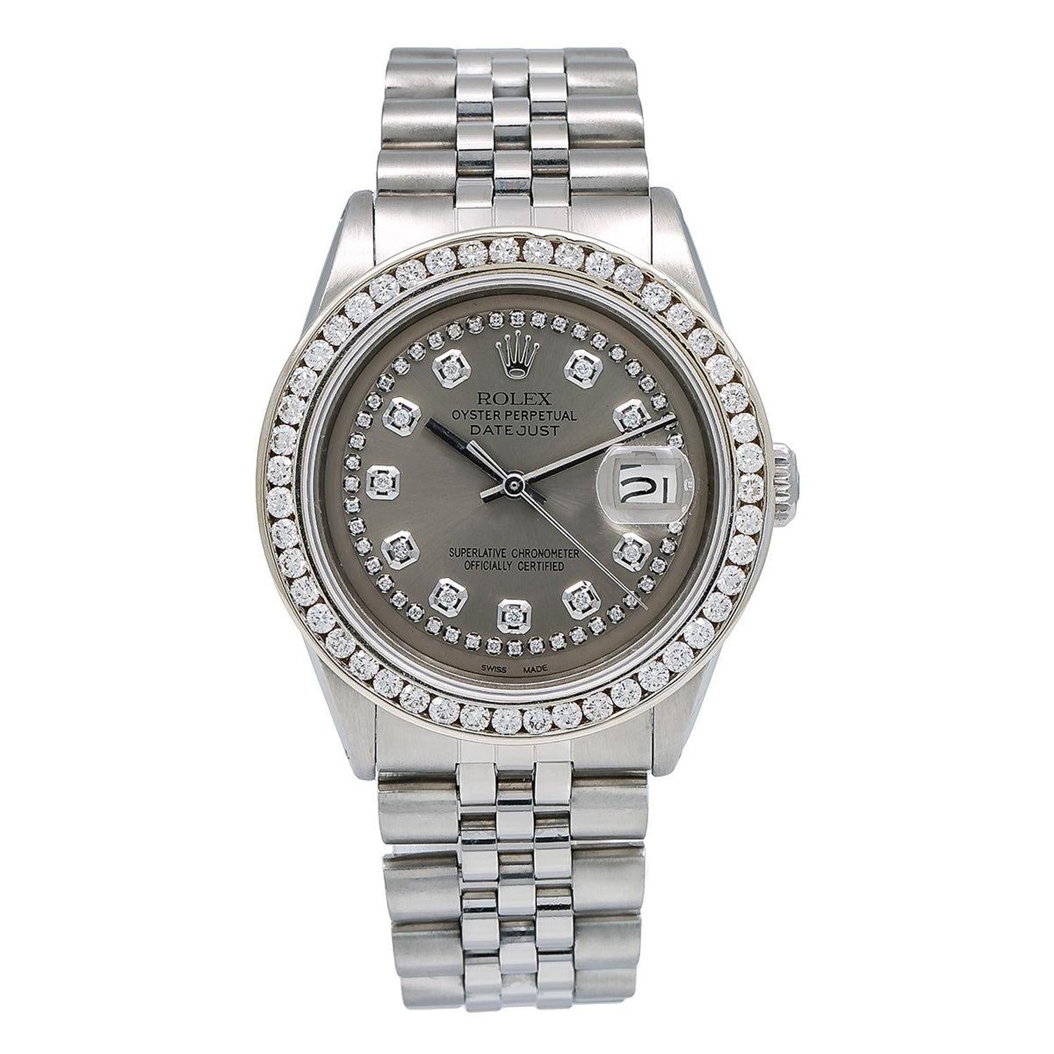 Rolex Datejust 36MM 1601 Slate Gray Diamond Dial Diamond Bezel Stainless Steel Jubilee Bracelet