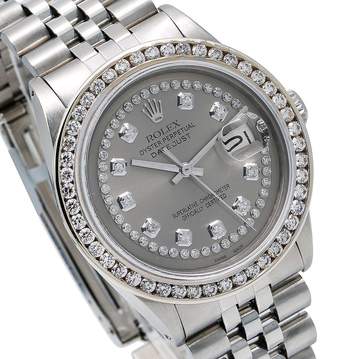 Rolex Datejust 36MM 1601 Slate Gray Diamond Dial Diamond Bezel Stainless Steel Jubilee Bracelet