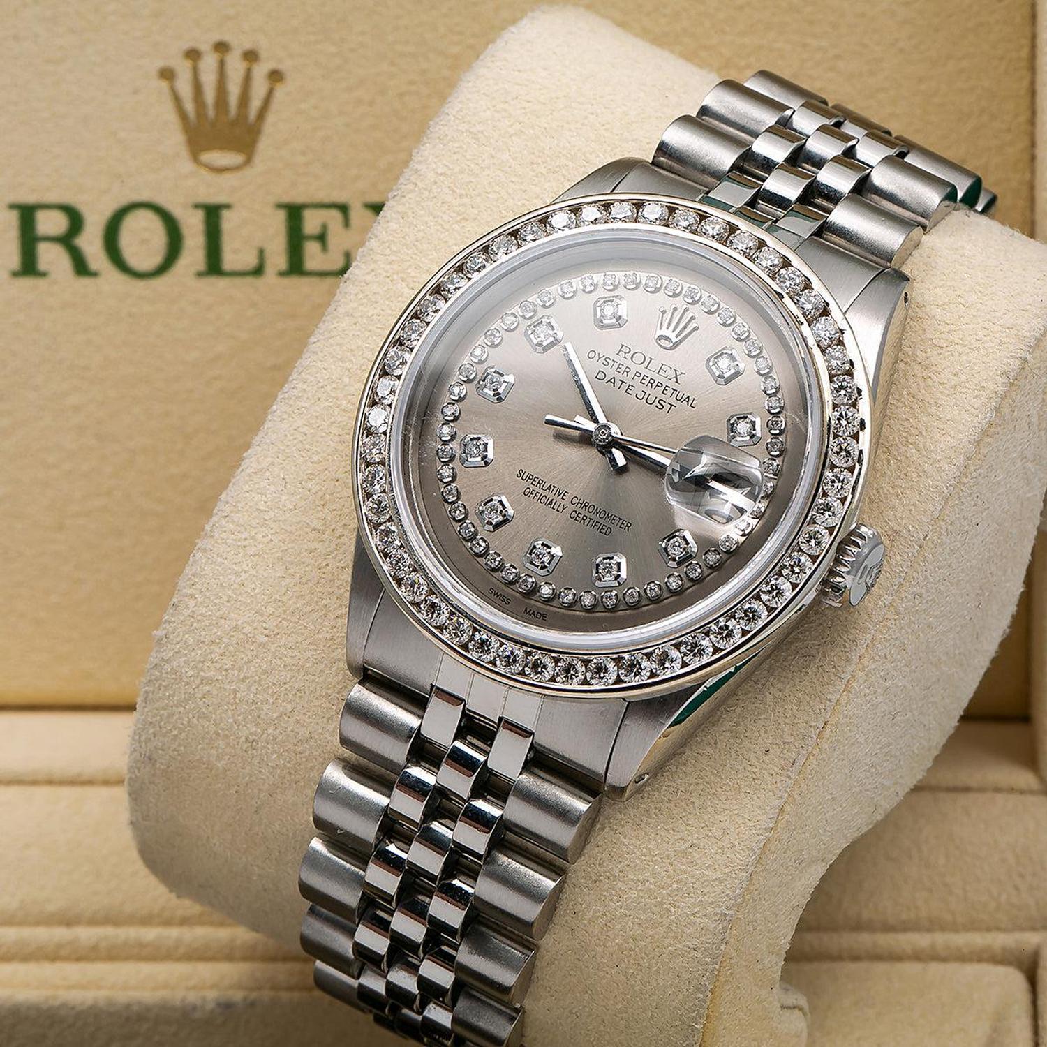 Rolex Datejust 36MM 1601 Gray Diamond Dial Diamond Bezel Stainless Steel Jubilee Bracelet