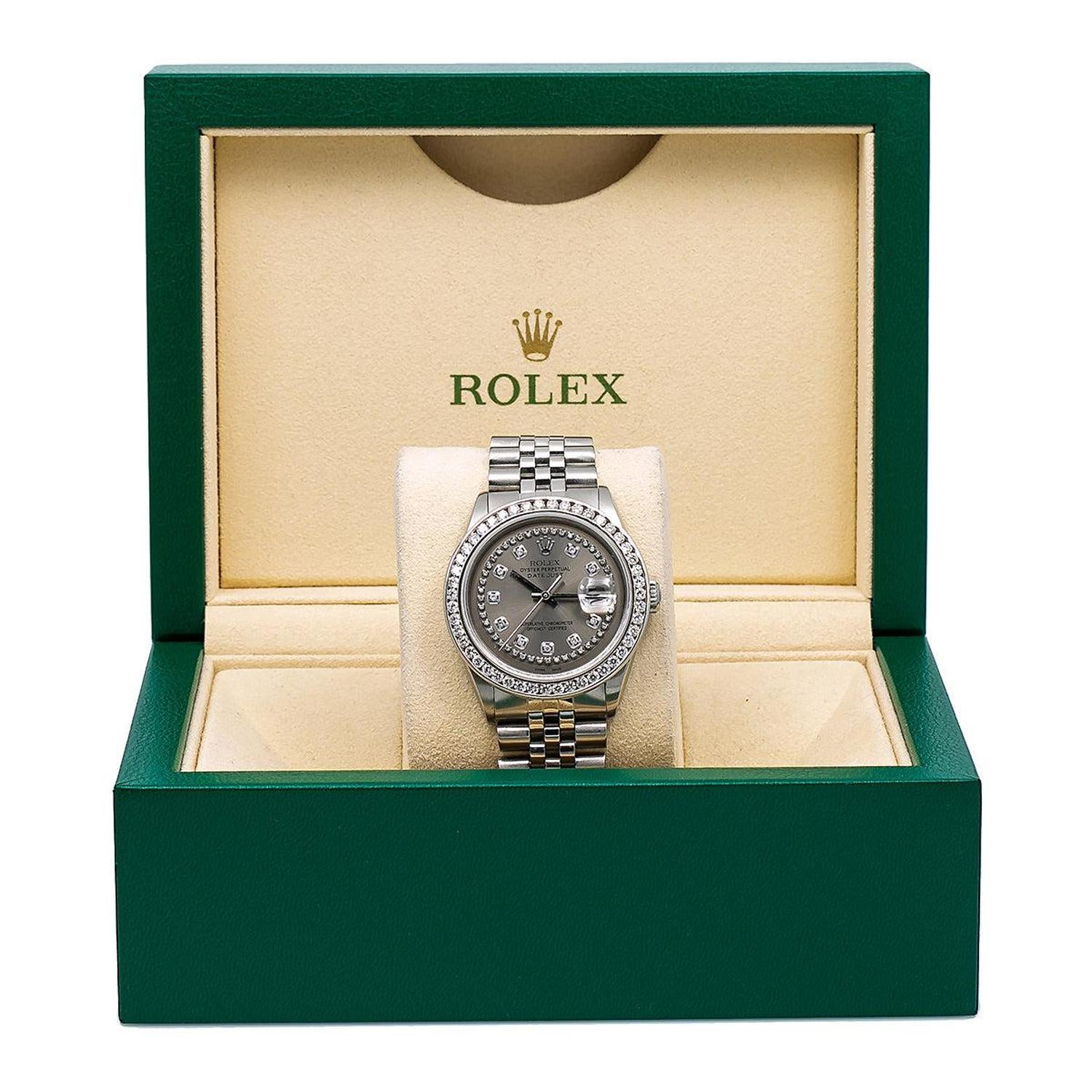 Rolex Datejust 36MM 1601 Slate Gray Diamond Dial Diamond Bezel Stainless Steel Jubilee Bracelet