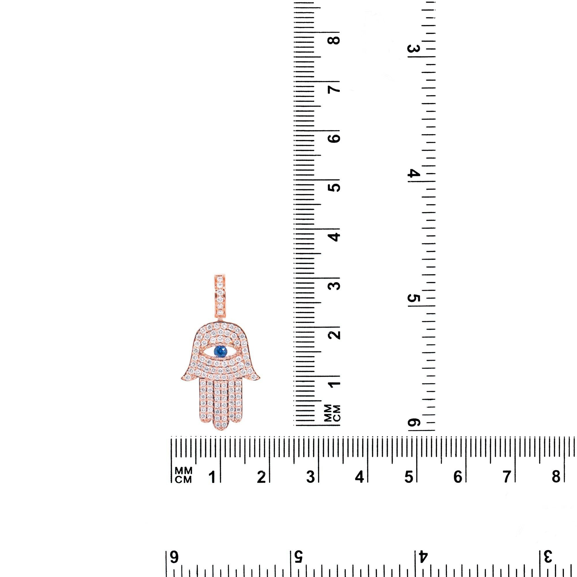 14K Rose Gold Unisex Hamsa Pendant with 1.08 CT Diamond and 0.15 CT Sapphire