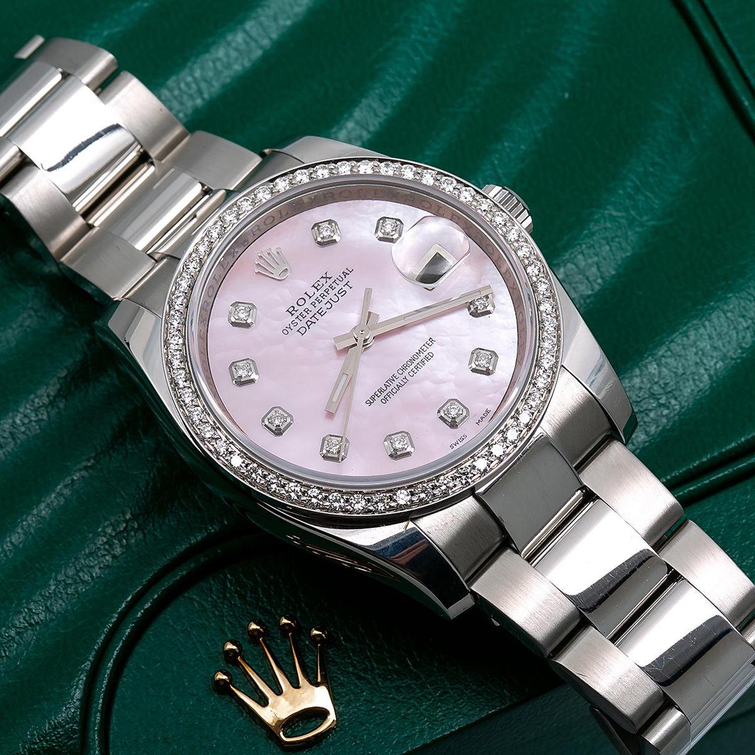 Rolex Datejust 36MM 116234 Pink Mother of Pearl Diamond Dial Diamond Bezel Stainless Steel Oyster Bracelet 1.2ct