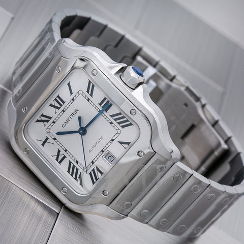 Cartier - Santos De Cartier Medium Automatic Steel Interchangeable Steel  And Leather Bracelets - WSSA0029 | Art Of Time