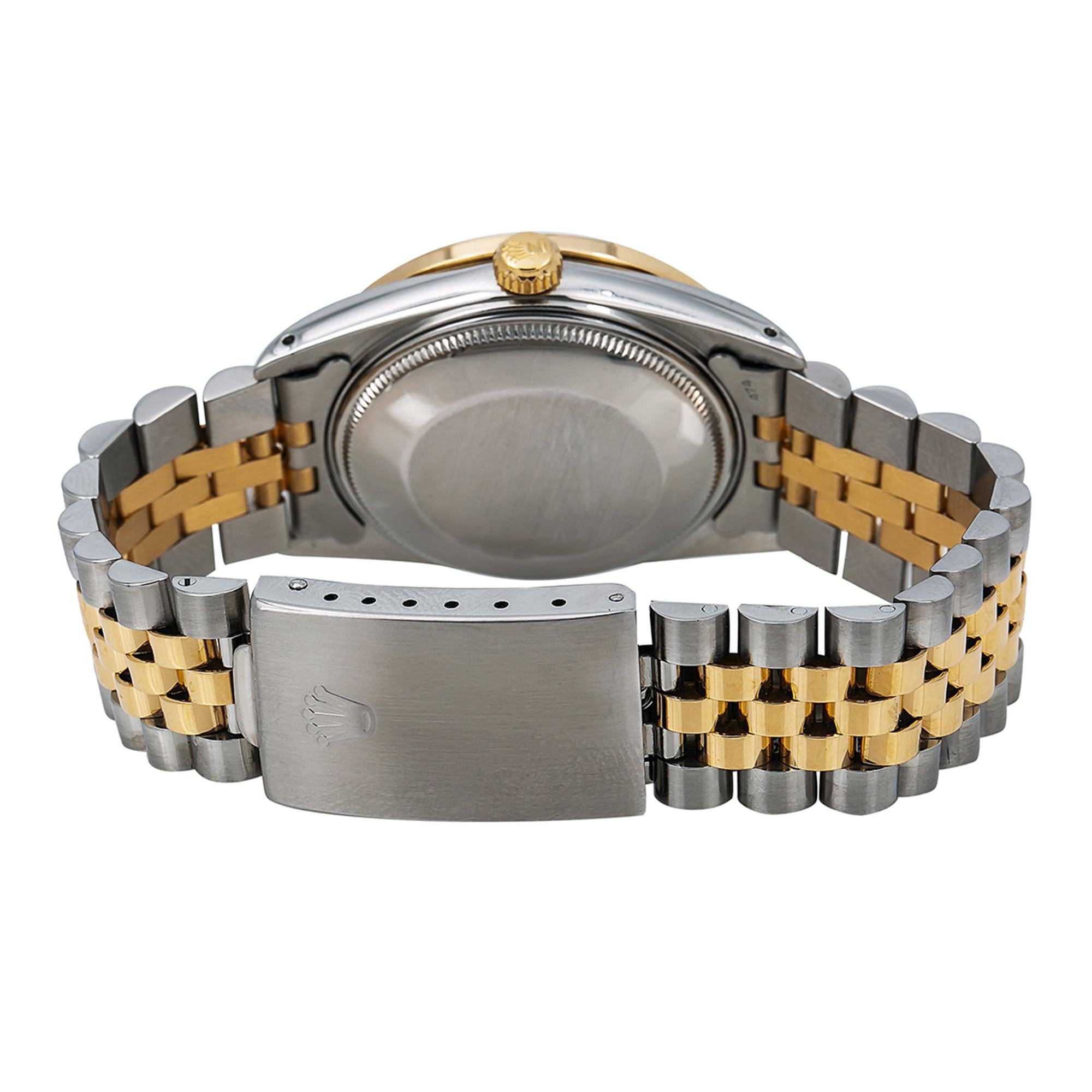 Rolex Date 34MM 15053 Red Diamond Dial Diamond Bezel Two Tone Yellow Gold Jubilee Bracelet