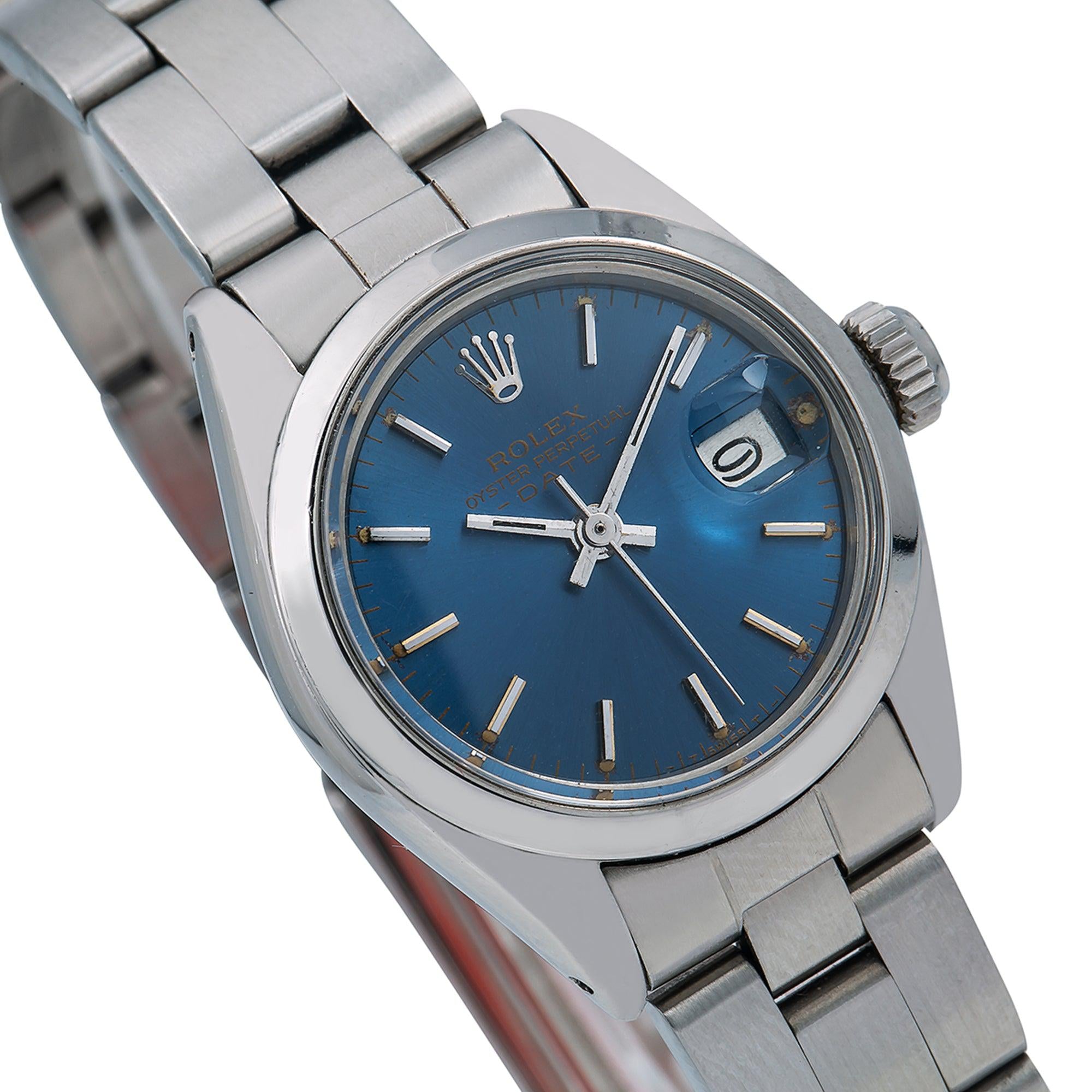 Rolex Date 26MM 6916 Blue Dial Smooth Bezel Stainless Steel Oyster Bracelet