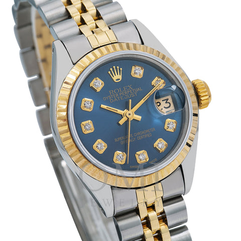 Rolex Datejust Diamond Watch  6917 26mm Blue Diamond Dial With Two Tone Jubilee Bracelet