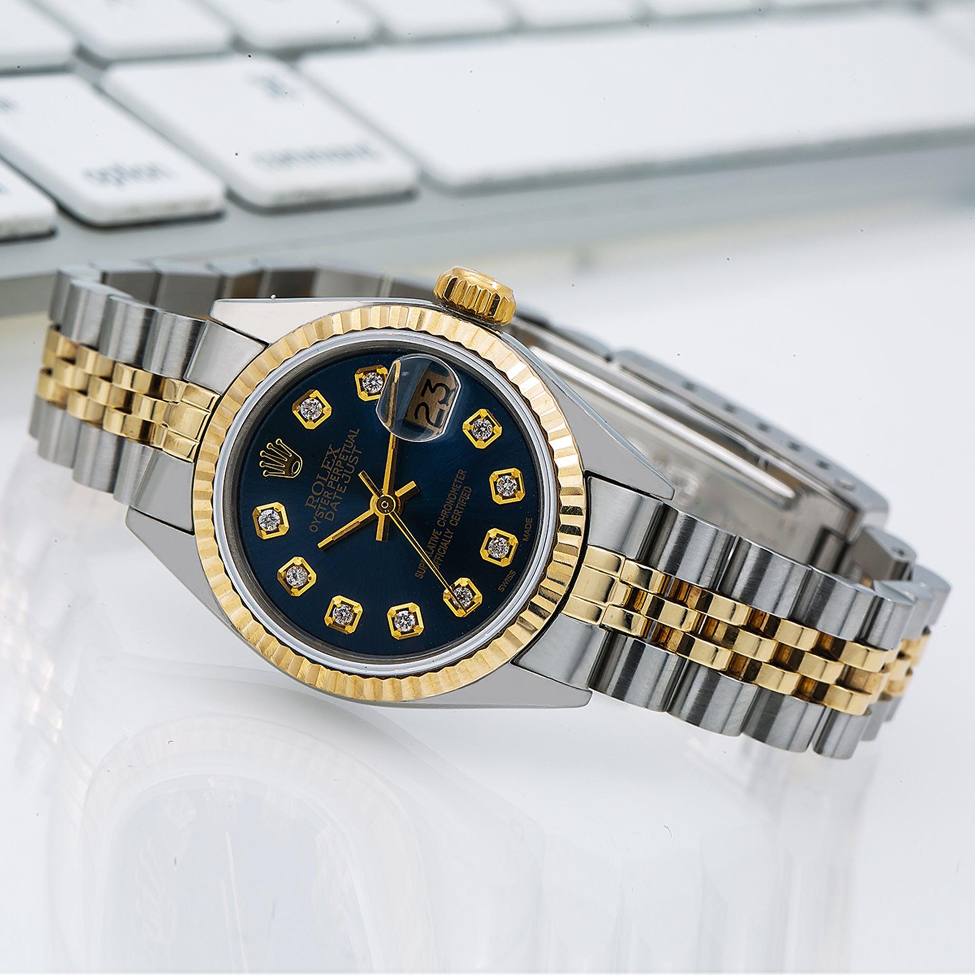 Rolex Datejust 26MM 6917 Blue Diamond Dial Yellow Gold Fluted Bezel Two Tone Jubilee Bracelet
