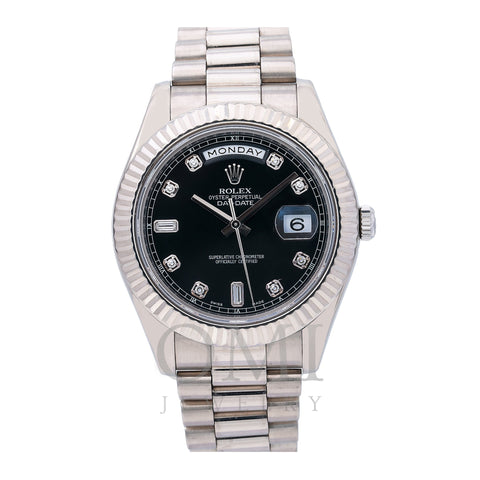 Rolex Day-Date II 218239 41MM Black FACTORY Diamond Dial With White Gold President Bracelet