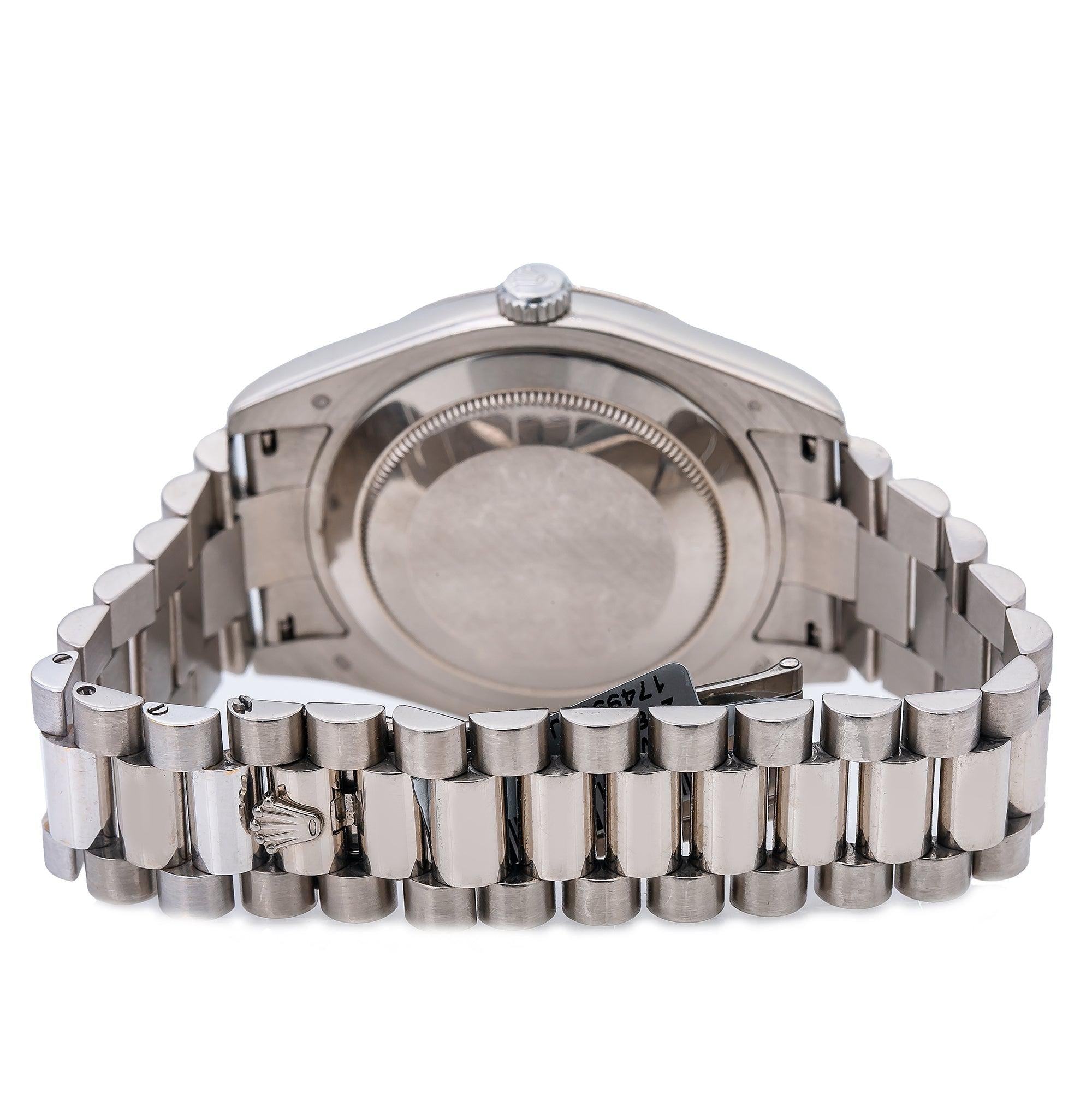 Rolex Day-Date II 41MM 218239 Black Diamond Dial Fluted Bezel 18K White Gold President Bracelet