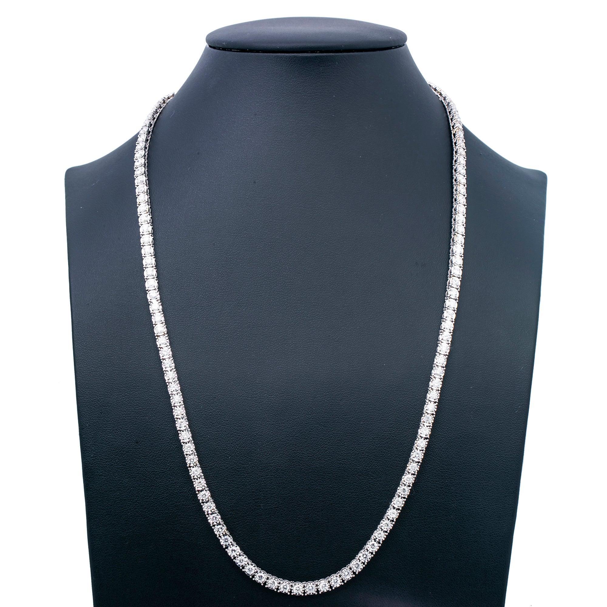 14K White Gold Men's Chain with 11.92 CT , 133 One  Pointers Diamonds