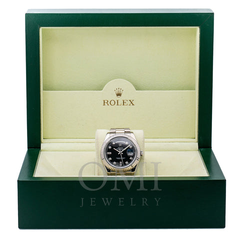 Rolex Day-Date II 218239 41MM Black FACTORY Diamond Dial With White Gold President Bracelet