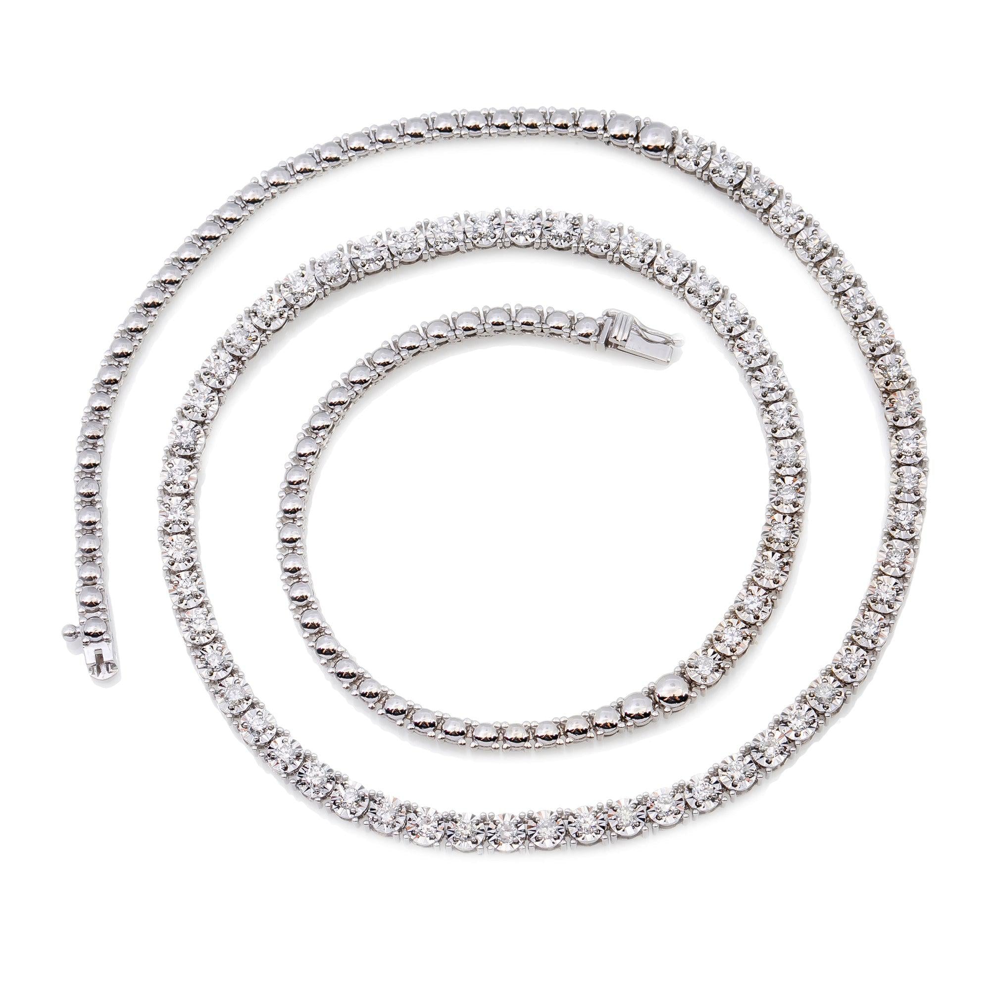 14K White Gold Unisex Chain with 2.02 CT , 69 - 0.3 Pointers Diamonds