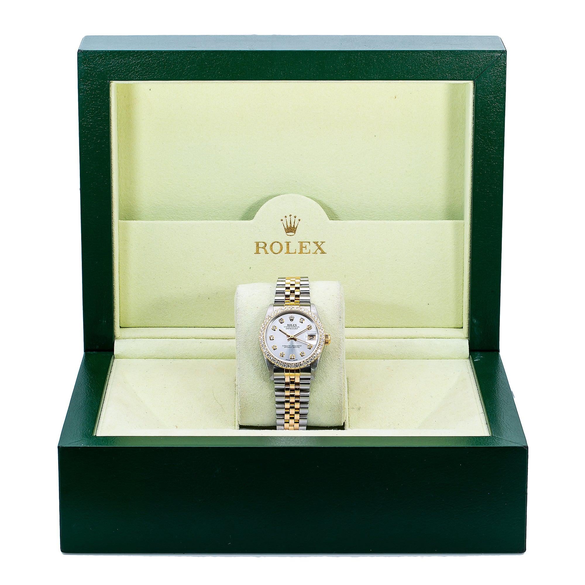 Rolex Datejust 31MM 68273 Silver Diamond Dial Diamond Bezel Two Tone Yellow Gold Jubilee Bracelet